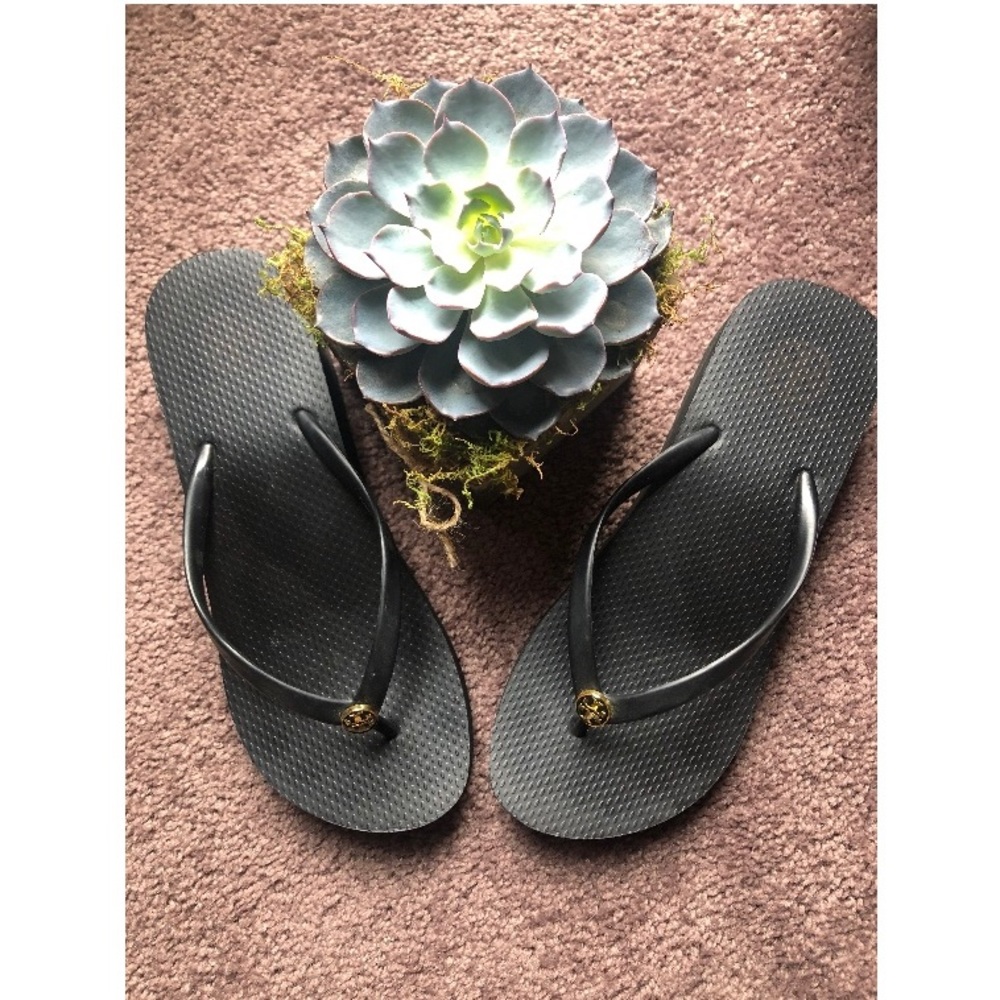 Tory Burch Black Wedge Flip Flops